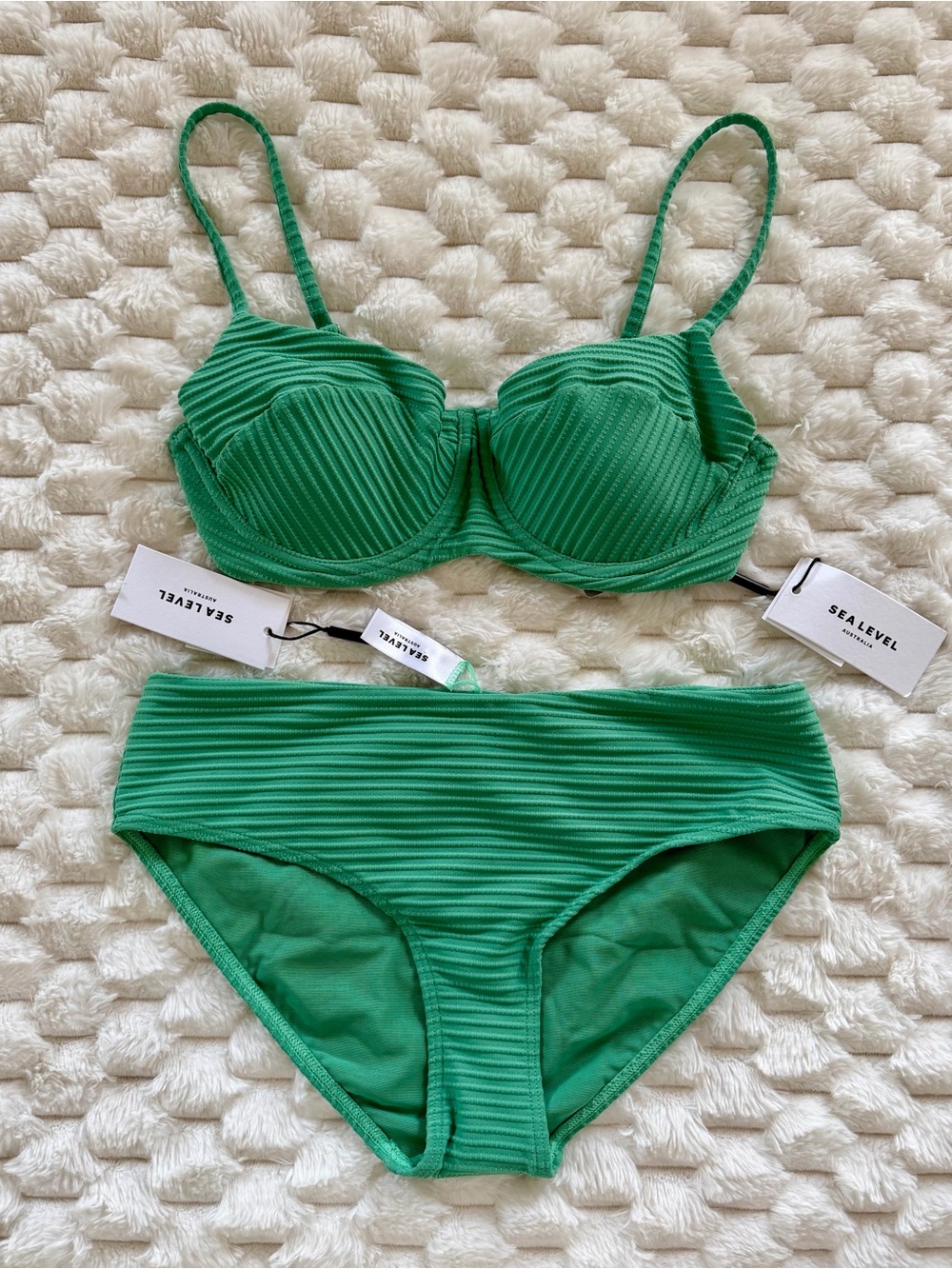 NWT - Sea Level Bikini Set - C/DD Balconette Bra & Mid Pant - Spinnaker Moss